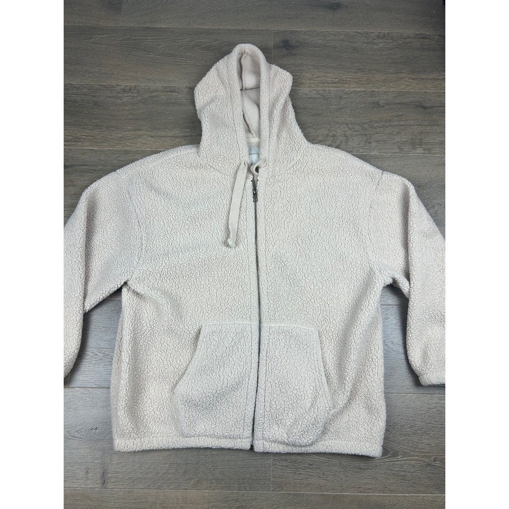 American Eagle Women Medium Cream Sherpa Full Zip Teddy Bear Jacket Hoodie